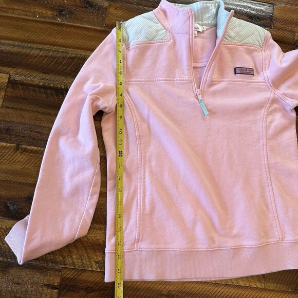 Vineyard Vines Womens Pink and Mint Whale Embroidered Shep 1/4 Zip Shirt Small - Picture 7 of 9
